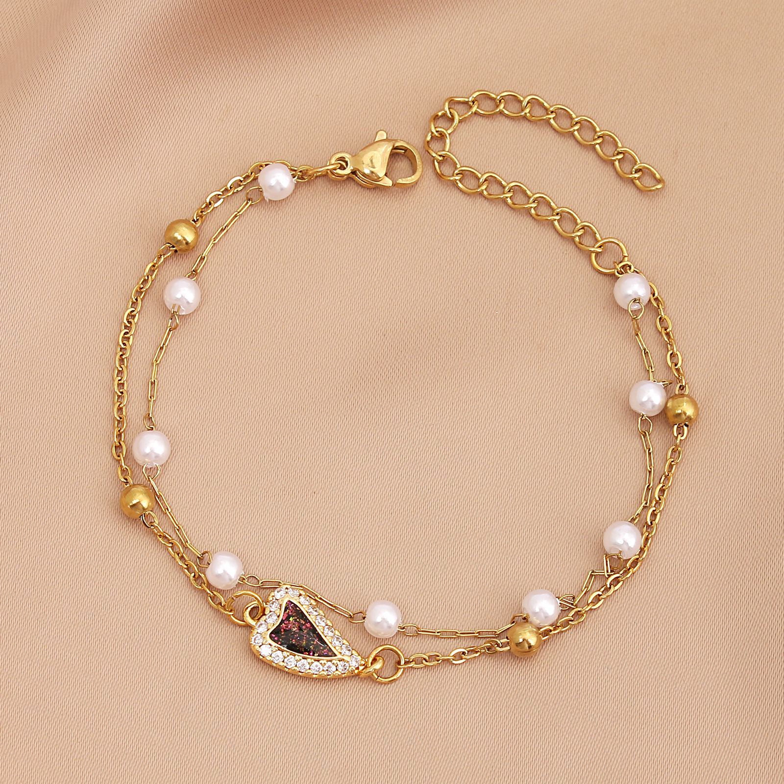 Wholesale Vacation Heart Shape Stainless Steel Inlay Zircon Bracelets