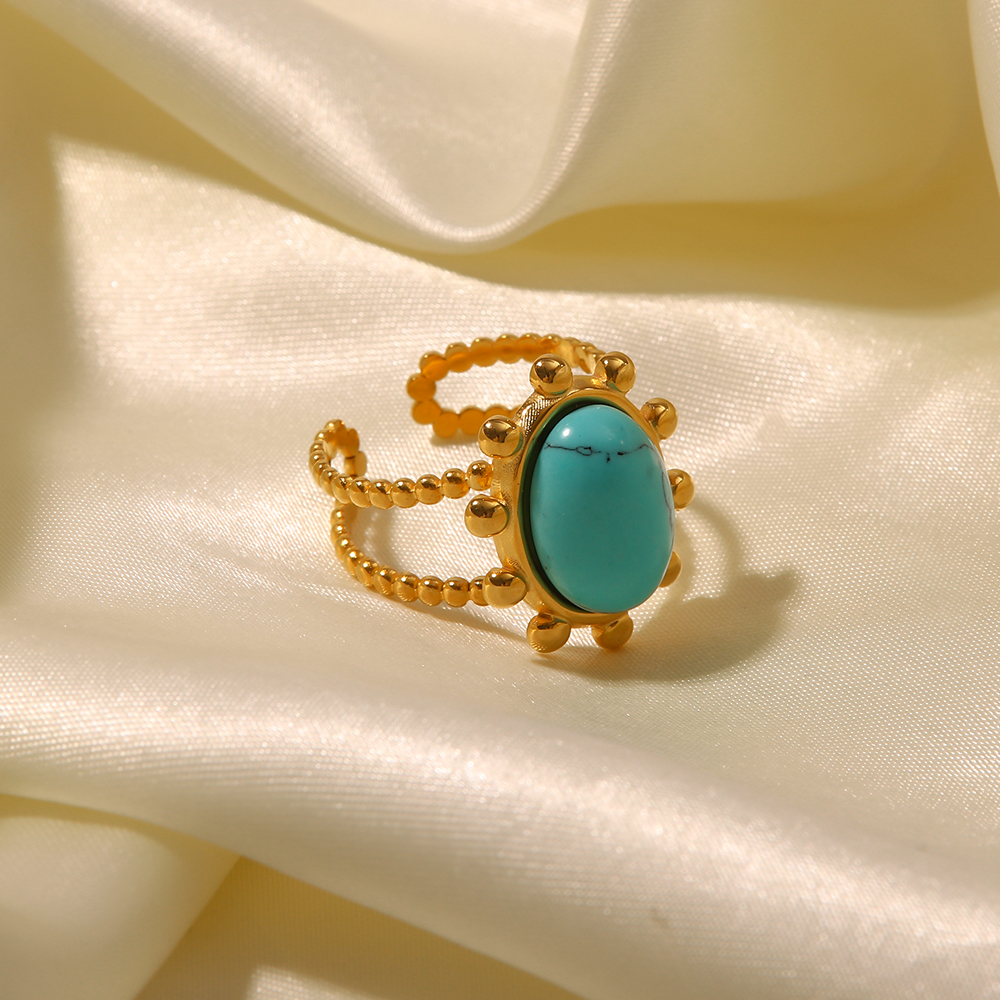 Simple Style Oval Stainless Steel Plating Gem Turquoise Open Ring 1 Piece