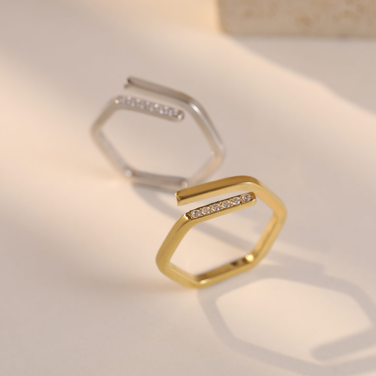 Wholesale Simple Style Irregular Titanium Steel Artificial Gemstones Open Ring