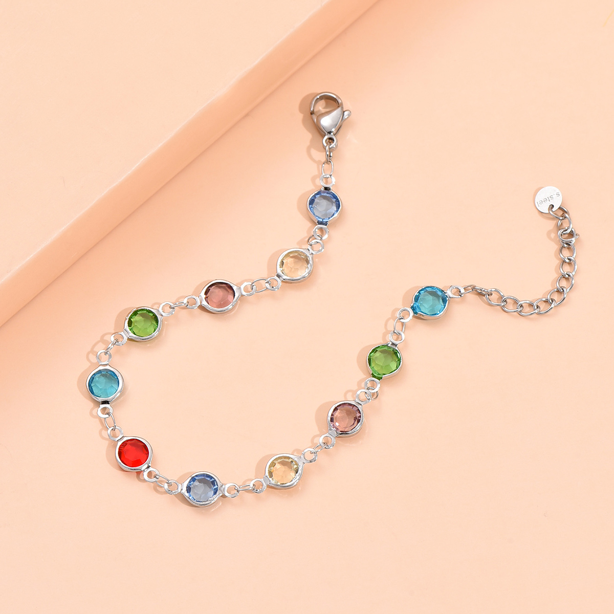 Fashion Inlay Color Zircon Stainless Steel Women's Bracelet