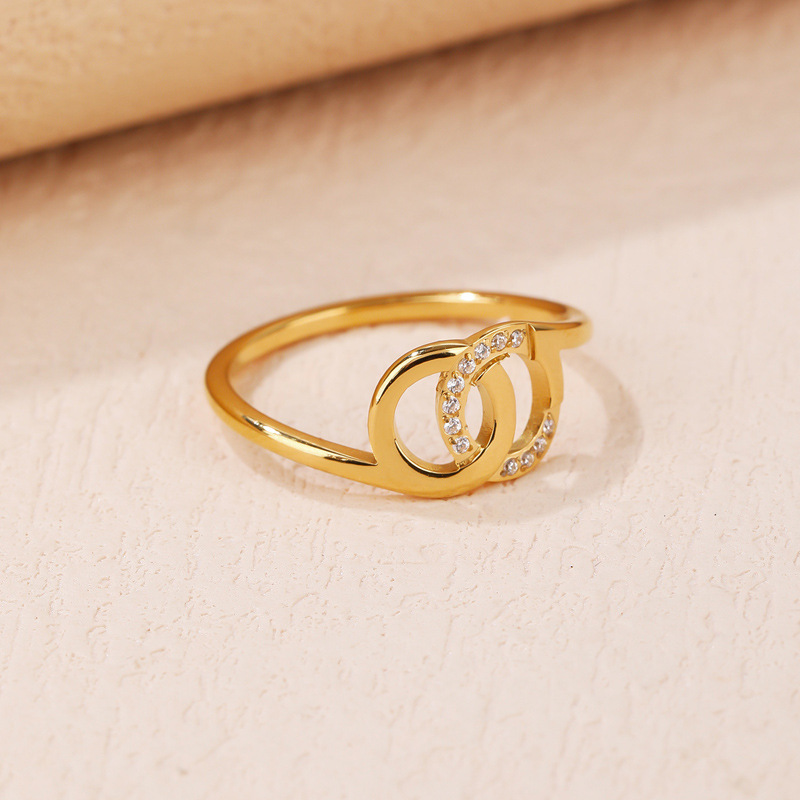 Elegant Double Ring Titanium Steel Artificial Gemstones Rings In Bulk