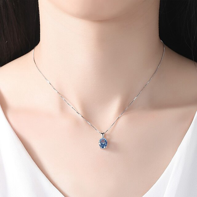 Necklace Light Blue Synthetic Diamond Blue Copper Women's Fashion Simple Classic Luminous Wedding Oval Necklace For Wedding Party